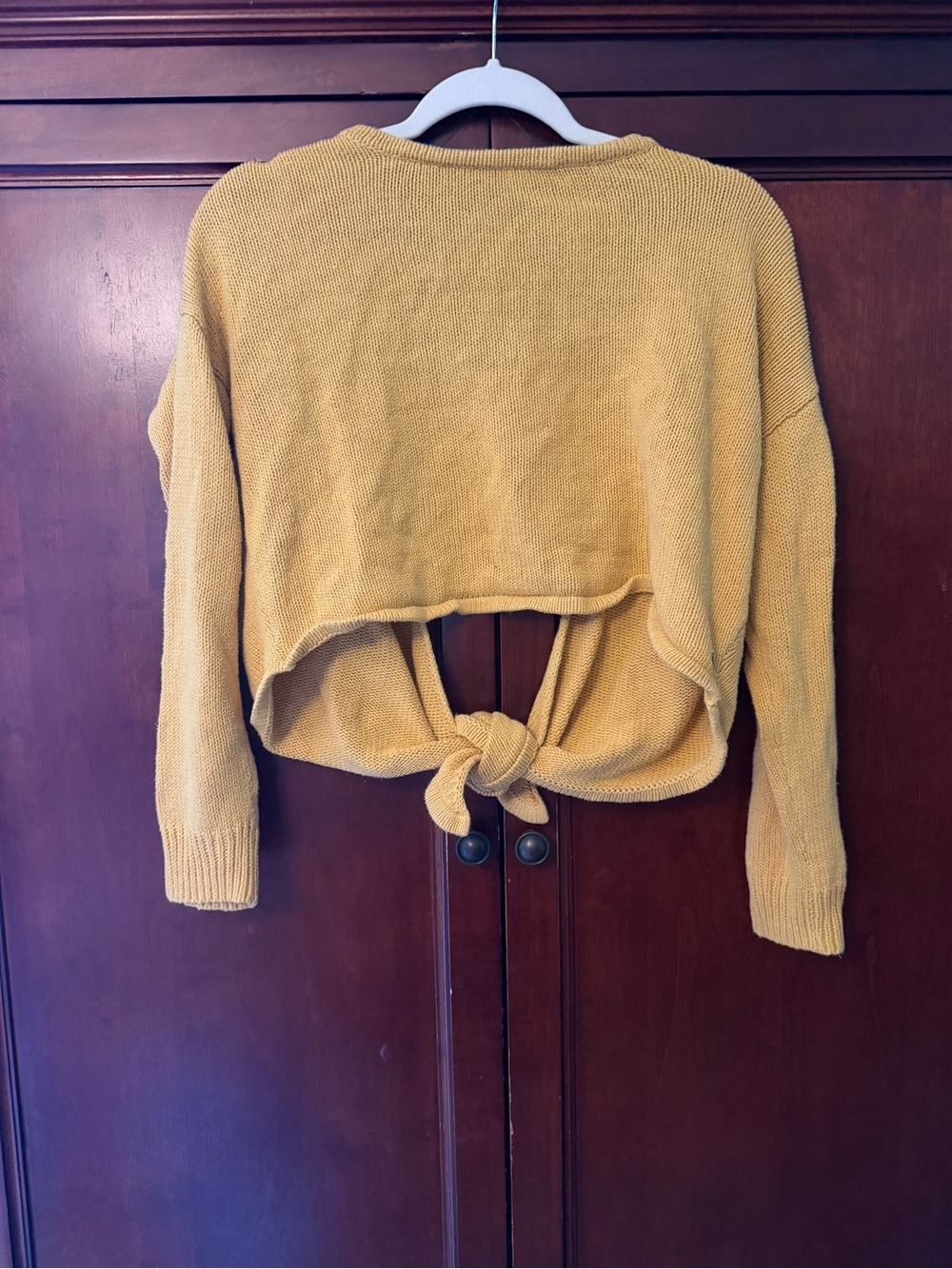 Roxy Mustard Cropped Tie-Back Crew Sweater